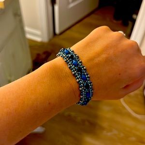 Blue and black beaded bracelet